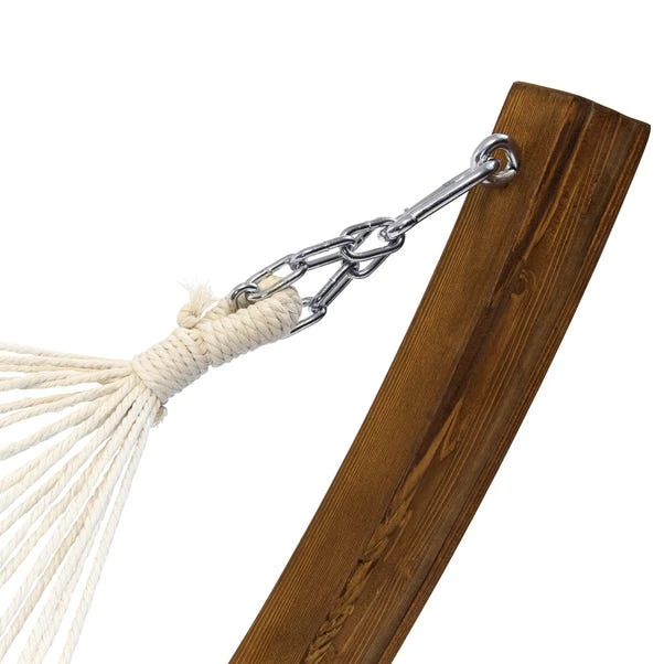 Wooden Hammock With Arc Stand Cream Canvas 3 Wooden Hammock With Arc Stand Cream Canvas - Image 3