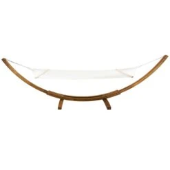 Extra Large Wooden Hammock With Arc Stand Cream Canvas -Garden Supply Store 1000185575 alt03