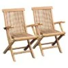 Set Of 2 Teak Wooden Folding Armchairs