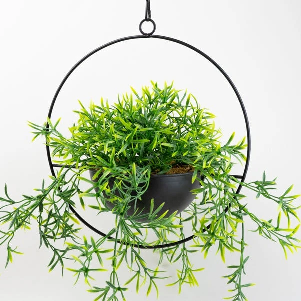 Artificial Trailing Plant In Black Industrial Round Hanging Plant Pot 2 Artificial Trailing Plant In Black Industrial Round Hanging Plant Pot - Image 2