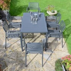 Cube Dining Table With 6 Doga Chair Set Anthracite -Garden Supply Store 30826760 alt02