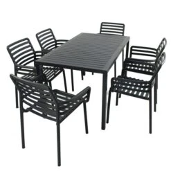 Cube Dining Table With 6 Doga Chair Set Anthracite -Garden Supply Store 30826760 alt03