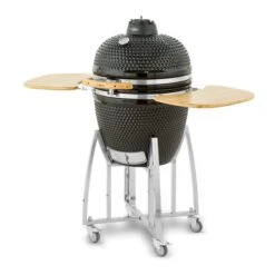 Tower Kamado XL Ceramic Charcoal BBQ With Wooden Shelves, Black -Garden Supply Store 30849205 alt02