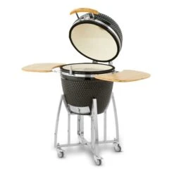 Tower Kamado XL Ceramic Charcoal BBQ With Wooden Shelves, Black -Garden Supply Store 30849205 alt03