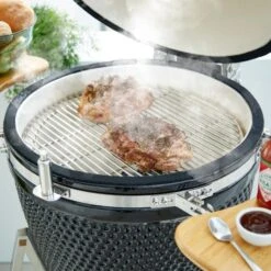 Tower Kamado XL Ceramic Charcoal BBQ With Wooden Shelves, Black -Garden Supply Store 30849205 alt06