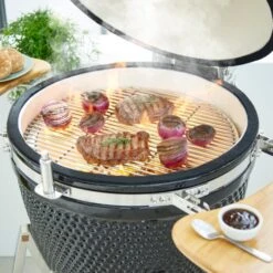 Tower Kamado XL Ceramic Charcoal BBQ With Wooden Shelves, Black -Garden Supply Store 30849205 alt07