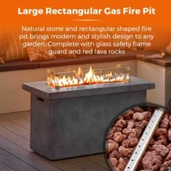 Tower Magna H60cm Rectangular Gas Fire Pit, Grey -Garden Supply Store 30849220 alt02