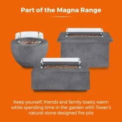 Tower Magna H60cm Rectangular Gas Fire Pit, Grey -Garden Supply Store 30849220 alt08