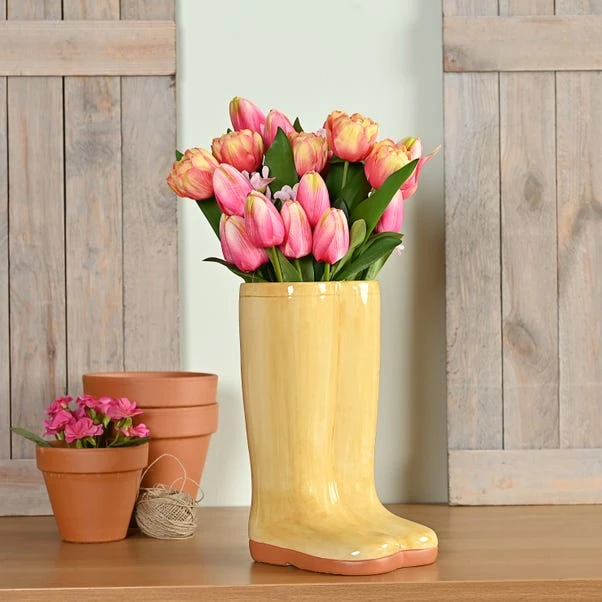 The Cottage Garden Yellow Ceramic Welly Vase 1 The Cottage Garden Yellow Ceramic Welly Vase