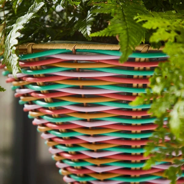 Multicoloured Tapered Woven Hanging Basket 2 Multicoloured Tapered Woven Hanging Basket - Image 2