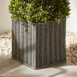Artificial Boxwood Cone Shaped Tree In Woven Plant Pot -Garden Supply Store 30926619 alt01