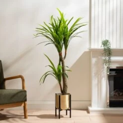 Gold Metal Plant Pot With Black Stand -Garden Supply Store 30958136 alt01