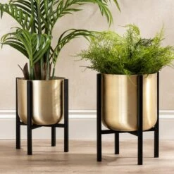 Gold Metal Plant Pot With Black Stand -Garden Supply Store 30958136 alt06