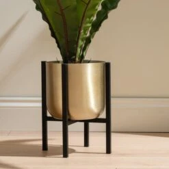 Gold Metal Plant Pot With Black Stand -Garden Supply Store 30958181 alt02