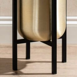 Gold Metal Plant Pot With Black Stand -Garden Supply Store 30958181 alt03