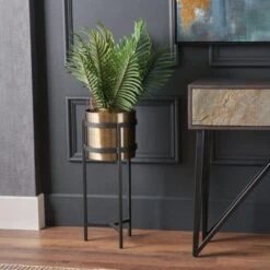 Brass & Black Metal Plant Pot & Stand -Garden Supply Store 30983139