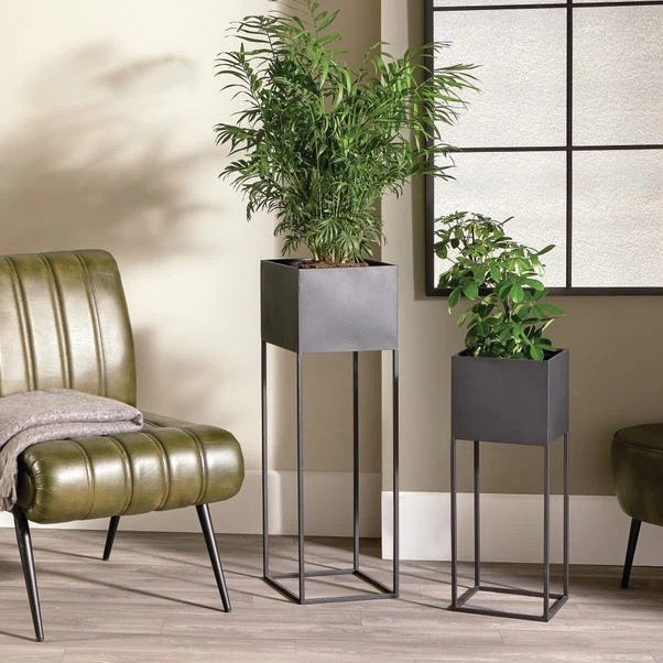 Set Of 2 Square Graphite Metal Plant Stands 1 Set Of 2 Square Graphite Metal Plant Stands