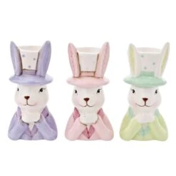 Eggs-traordinary Gift Co. Set Of 3 Bunny In Top Hat Mini Plant Pots -Garden Supply Store 30984516 alt02